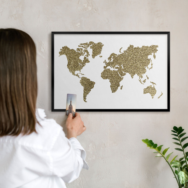 Panou magnetic mural decorativ cadru negru Harta lumii