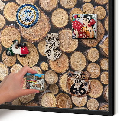 Panou magnetic mural decorativ cadru negru Cercuri de lemn