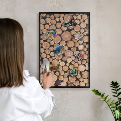 Panou magnetic mural decorativ cadru negru Cercuri de lemn