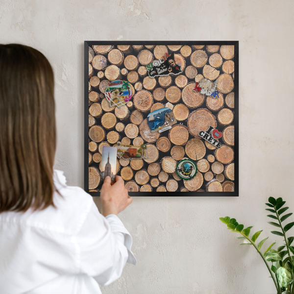 Panou magnetic mural decorativ cadru negru Cercuri de lemn