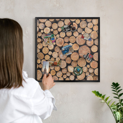Panou magnetic mural decorativ cadru negru Cercuri de lemn