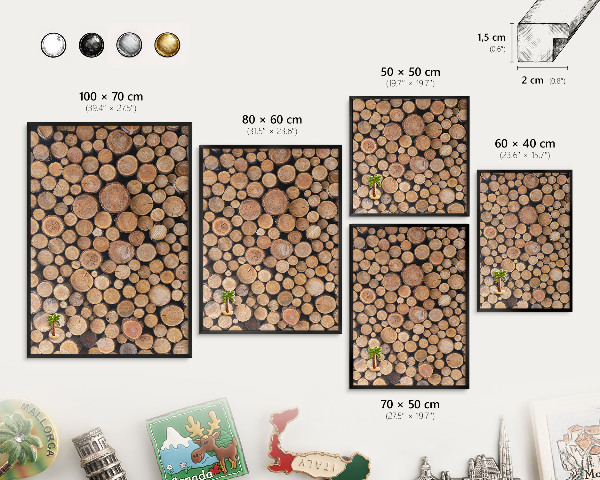 Panou magnetic mural decorativ cadru negru Cercuri de lemn
