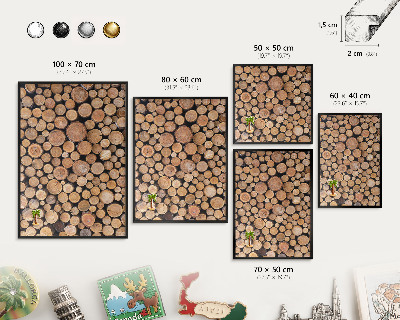 Panou magnetic mural decorativ cadru negru Cercuri de lemn
