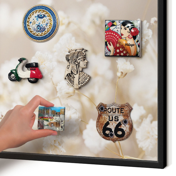 Panou magnetic mural decorativ cadru negru Flori bej