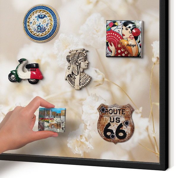 Panou magnetic mural decorativ cadru negru Flori bej