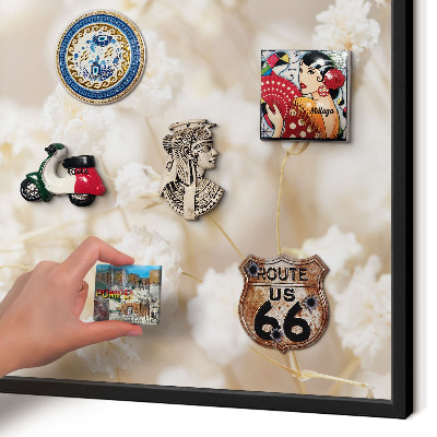 Panou magnetic mural decorativ cadru negru Flori bej