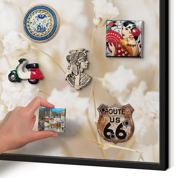 Panou magnetic mural decorativ cadru negru Flori bej