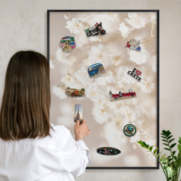 Panou magnetic mural decorativ cadru negru Flori bej