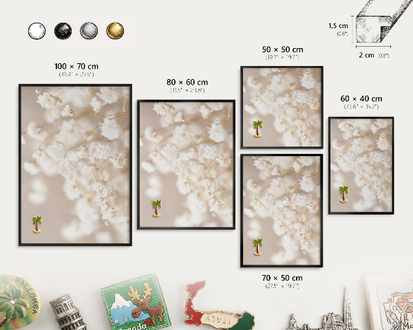 Panou magnetic mural decorativ cadru negru Flori bej