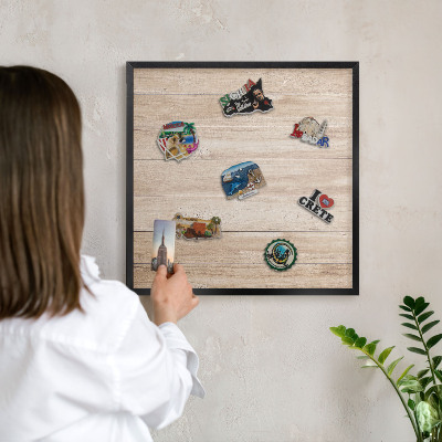 Panou magnetic mural decorativ cadru negru Scânduri de lemn