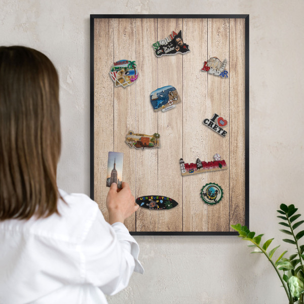 Panou magnetic mural decorativ cadru negru Scânduri de lemn