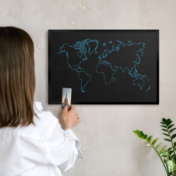 Panou magnetic mural decorativ cadru negru Harta lumii