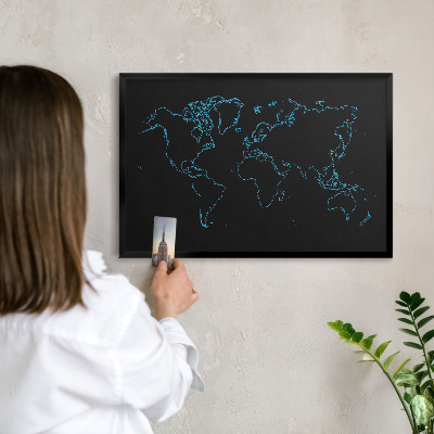 Panou magnetic mural decorativ cadru negru Harta lumii
