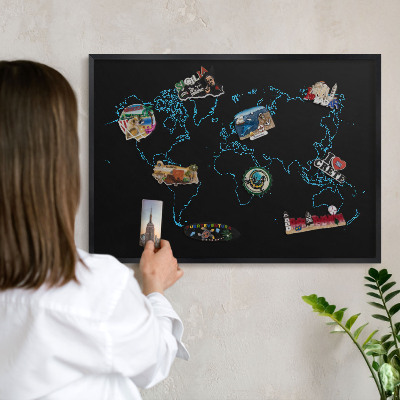 Panou magnetic mural decorativ cadru negru Harta lumii