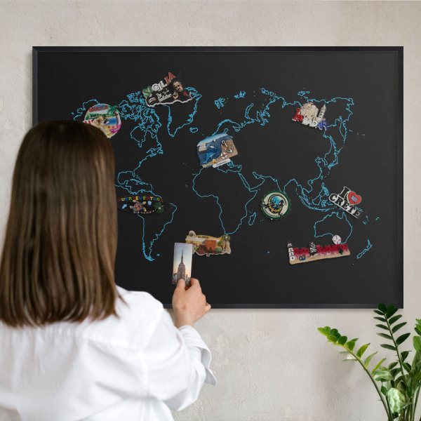 Panou magnetic mural decorativ cadru negru Harta lumii