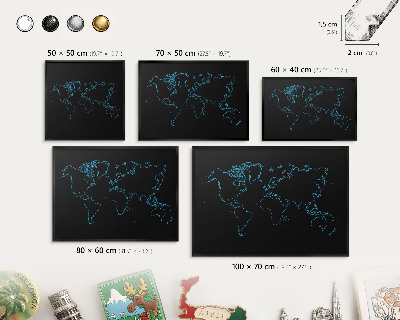 Panou magnetic mural decorativ cadru negru Harta lumii