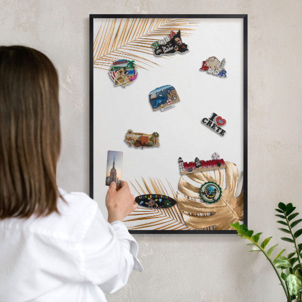 Panou magnetic mural decorativ cadru negru Frunze elegante