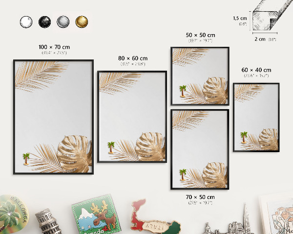 Panou magnetic mural decorativ cadru negru Frunze elegante