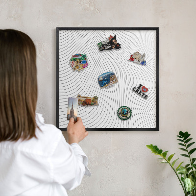 Panou magnetic mural decorativ cadru negru Unde liniare