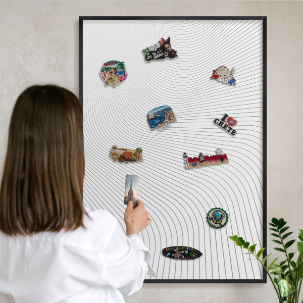 Panou magnetic mural decorativ cadru negru Unde liniare