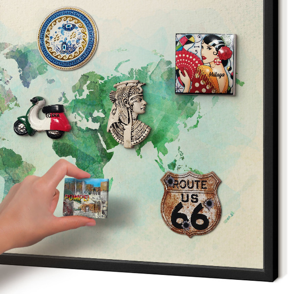Panou magnetic mural decorativ cadru negru Harta lumii