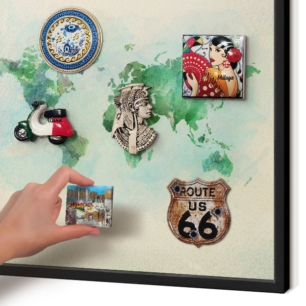 Panou magnetic mural decorativ cadru negru Harta lumii