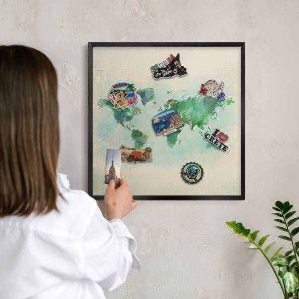 Panou magnetic mural decorativ cadru negru Harta lumii