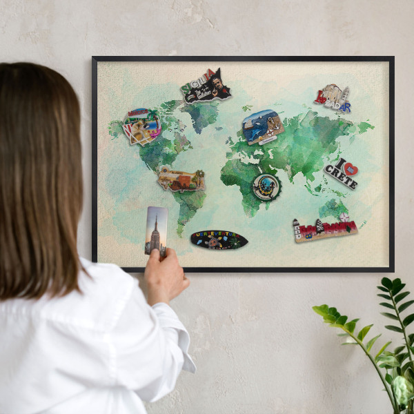 Panou magnetic mural decorativ cadru negru Harta lumii