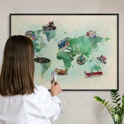 Panou magnetic mural decorativ cadru negru Harta lumii