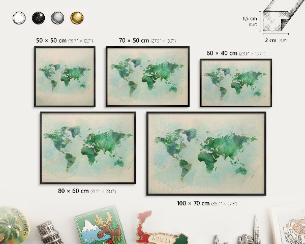 Panou magnetic mural decorativ cadru negru Harta lumii