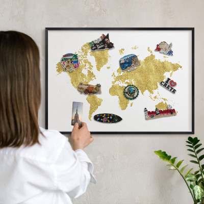 Panou magnetic mural decorativ cadru negru Harta lumii