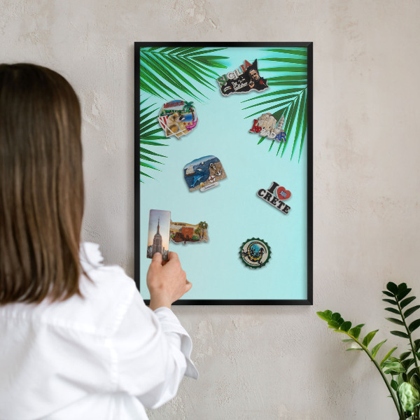 Panou magnetic mural decorativ cadru negru Frunze verzi