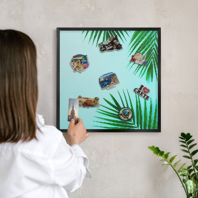 Panou magnetic mural decorativ cadru negru Frunze verzi