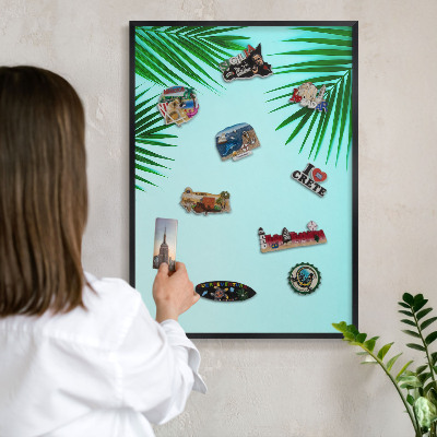 Panou magnetic mural decorativ cadru negru Frunze verzi