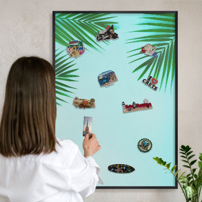 Panou magnetic mural decorativ cadru negru Frunze verzi