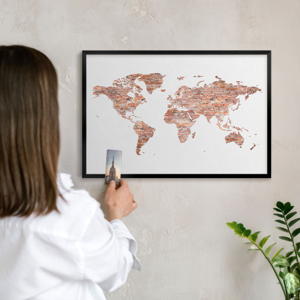 Panou magnetic mural decorativ cadru negru Hartă din cărămidă