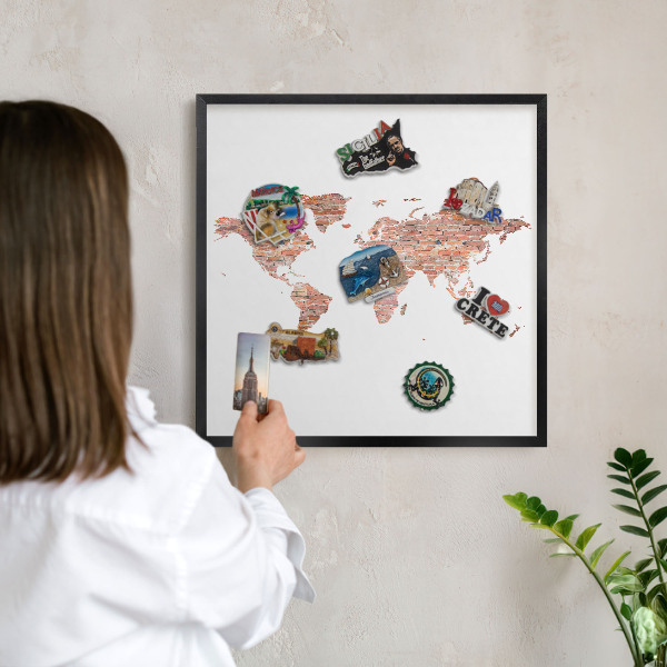 Panou magnetic mural decorativ cadru negru Hartă din cărămidă