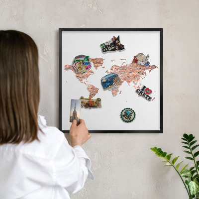 Panou magnetic mural decorativ cadru negru Hartă din cărămidă