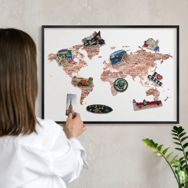 Panou magnetic mural decorativ cadru negru Hartă din cărămidă