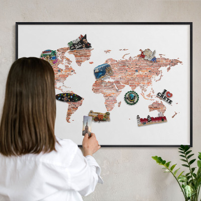 Panou magnetic mural decorativ cadru negru Hartă din cărămidă