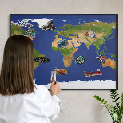 Panou magnetic mural decorativ cadru negru Cartografierea globului
