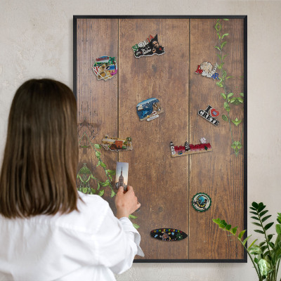 Panou magnetic mural decorativ cadru negru Natura lemnului