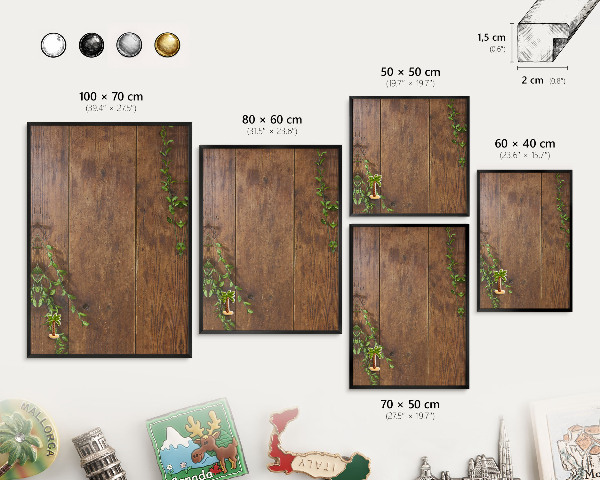 Panou magnetic mural decorativ cadru negru Natura lemnului