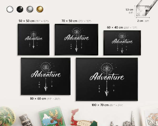 Panou magnetic mural decorativ cadru negru Aventura te așteaptă