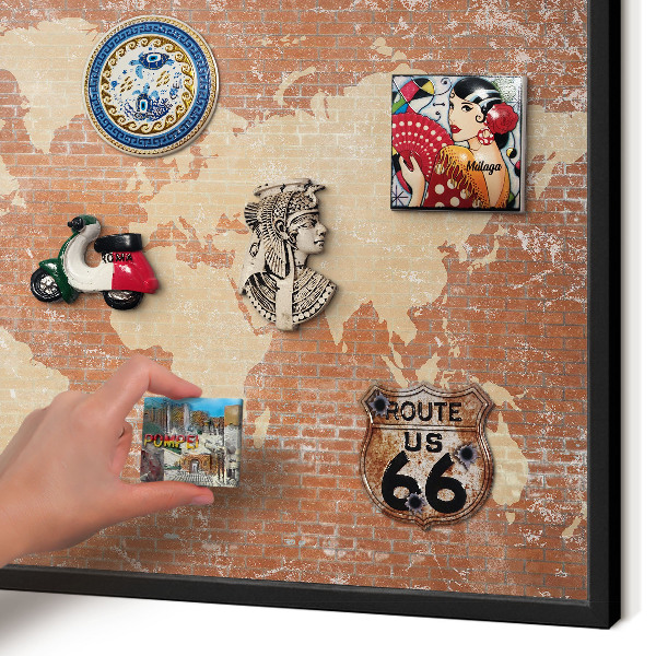 Panou magnetic mural decorativ cadru negru Hartă din cărămidă