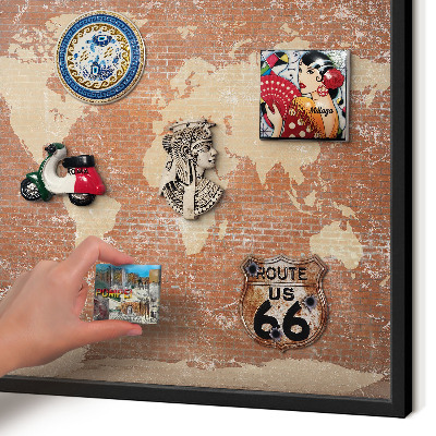 Panou magnetic mural decorativ cadru negru Hartă din cărămidă