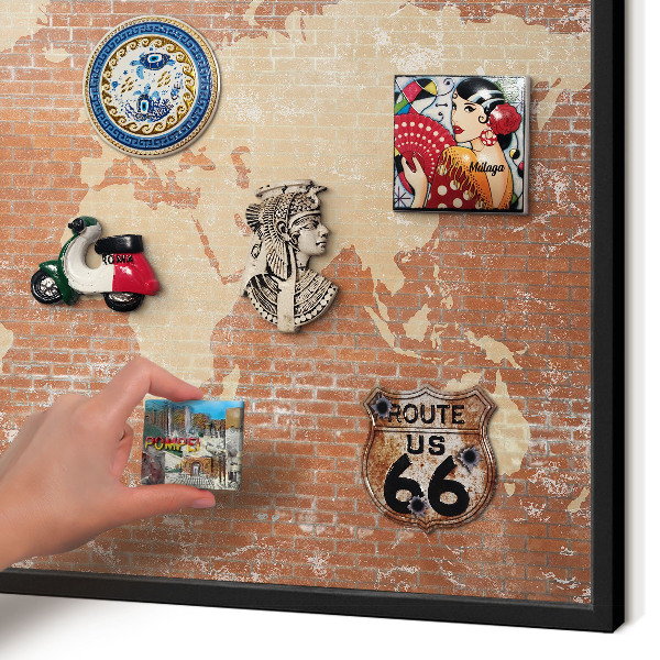 Panou magnetic mural decorativ cadru negru Hartă din cărămidă