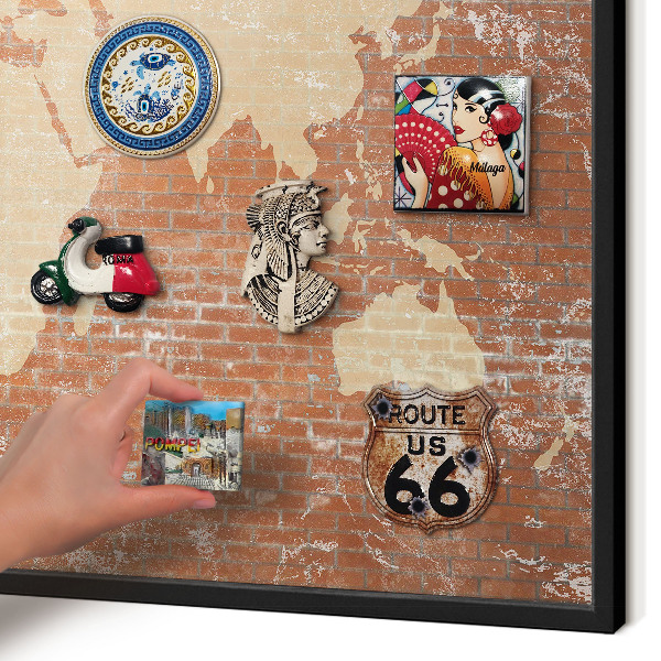 Panou magnetic mural decorativ cadru negru Hartă din cărămidă