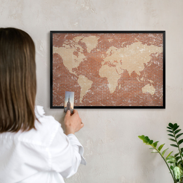 Panou magnetic mural decorativ cadru negru Hartă din cărămidă