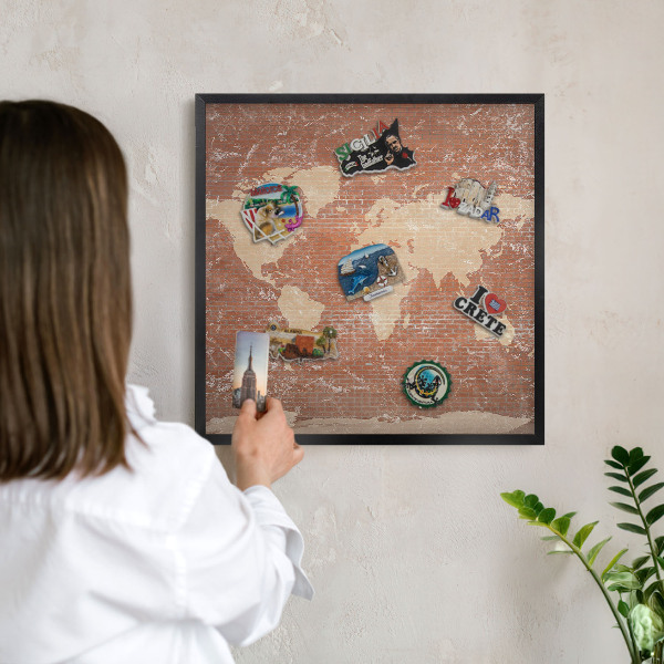 Panou magnetic mural decorativ cadru negru Hartă din cărămidă